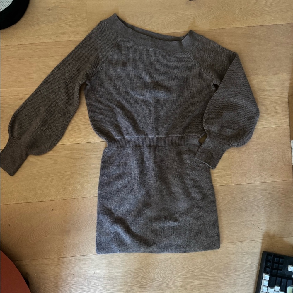 Elegant Brown Women's Sweater Mini Dress